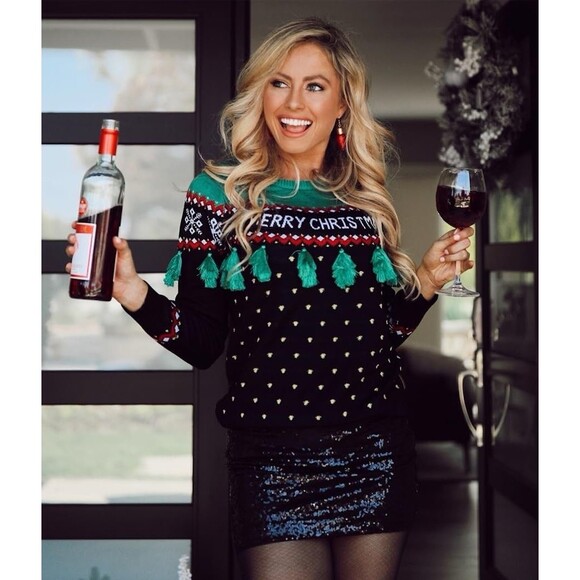 Woman Small TIPSY ELVES Christmas Tree Tassel Ugly Holiday Sweater Party Festive - Picture 5 of 12